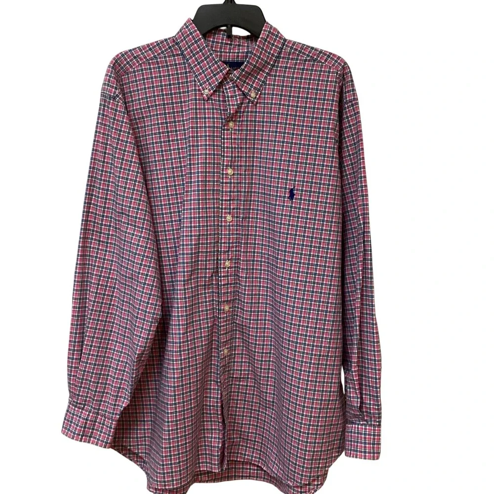 Polo Ralph Lauren Mens‎ Pink Blue Plaid Button Down Shirt Classic Fit Cotton XL